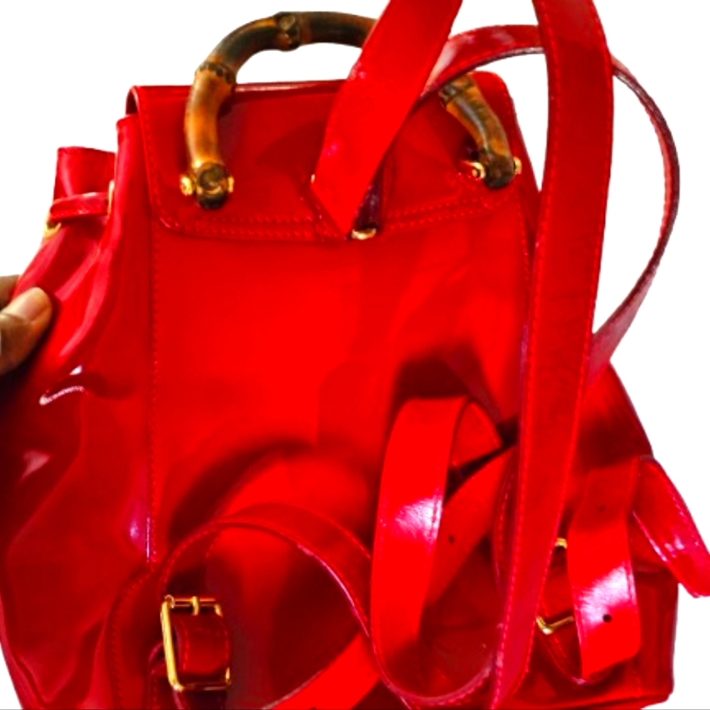Gucci Bamboo Backpack Patent  Leather Luxurious Design with COA & Dust Bag - Picture 2 of 16